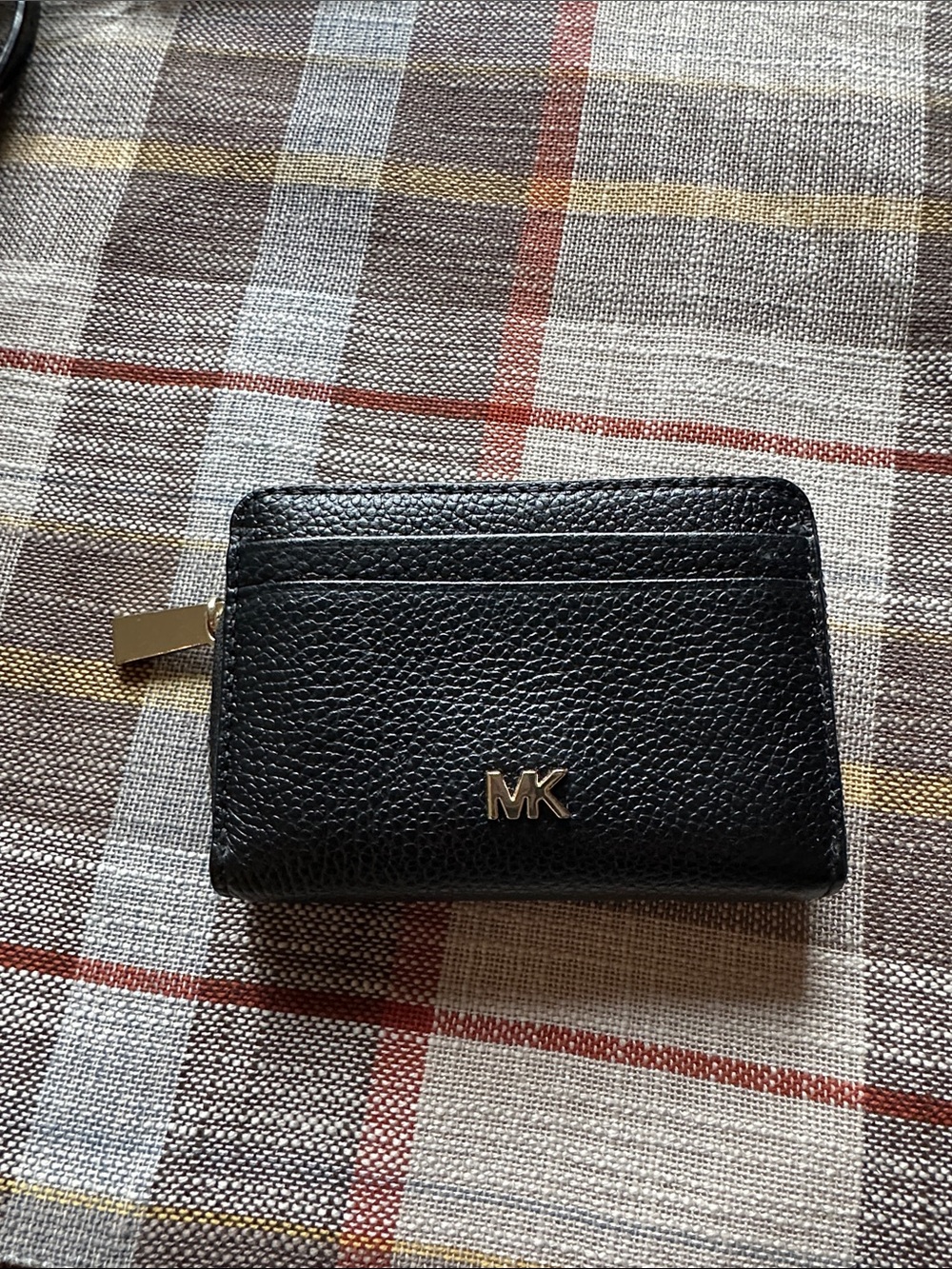 Michael Kors Black Pebbled Leather Card Holder with Gold MK Logo